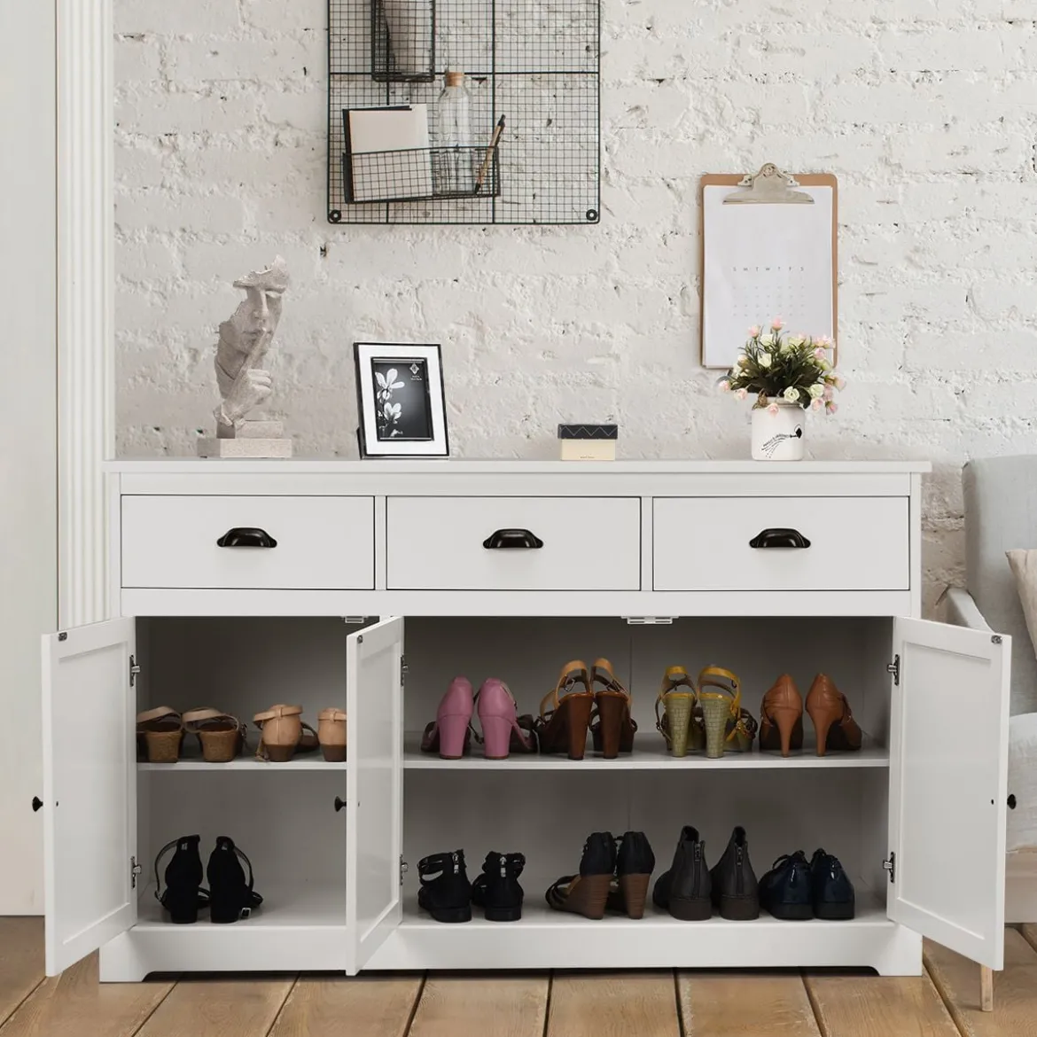 Buffetschrank Sideboard Standschrank mit 3 Schubladen und 3 Türen Weiß