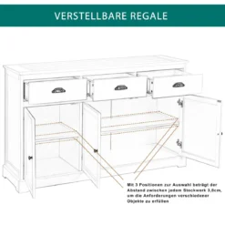 Buffetschrank Sideboard Standschrank mit 3 Schubladen und 3 Türen Weiß