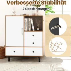 Buffet-Sideboard Mittelalter moderner Aufbewahrungsschrank mit 4 Schubladen & offenem Fach Natur