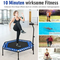 Übungstrampolin Fitness-Trampolin mit Griff Trampolin verstellbar 129 x 114 x 96-112 cm Blau
