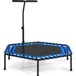 Übungstrampolin Fitness-Trampolin mit Griff Trampolin verstellbar 129 x 114 x 96-112 cm Blau