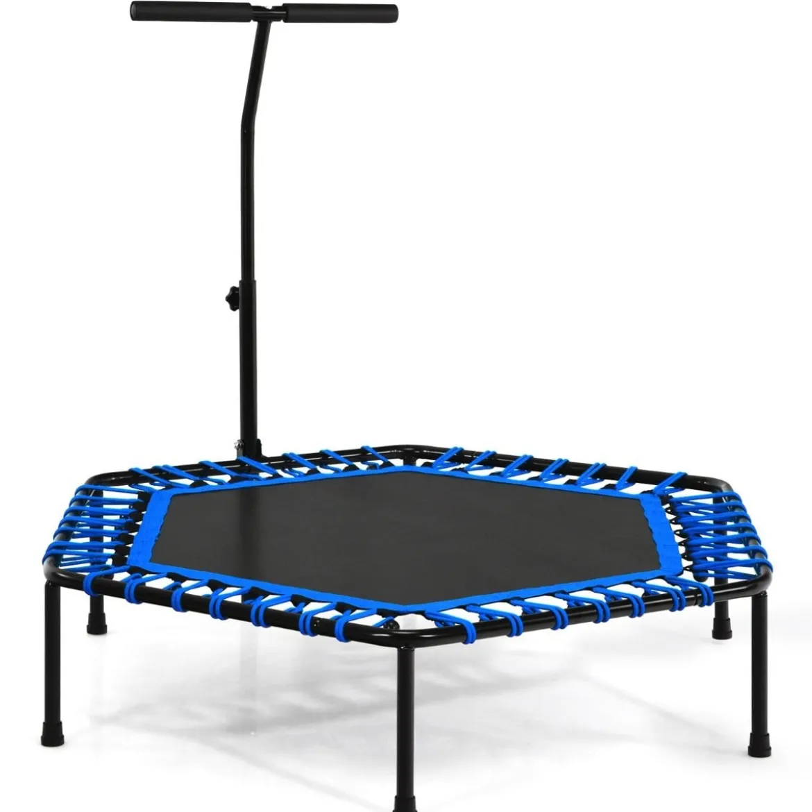 Übungstrampolin Fitness-Trampolin mit Griff Trampolin verstellbar 129 x 114 x 96-112 cm Blau