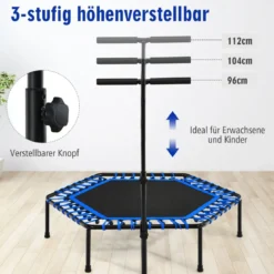 Übungstrampolin Fitness-Trampolin mit Griff Trampolin verstellbar 129 x 114 x 96-112 cm Blau
