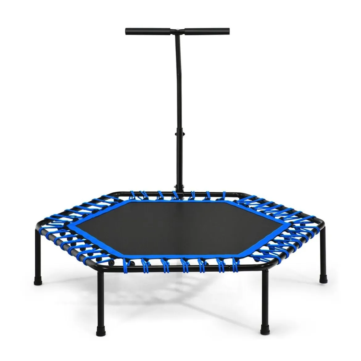 Übungstrampolin Fitness-Trampolin mit Griff Trampolin verstellbar 129 x 114 x 96-112 cm Blau