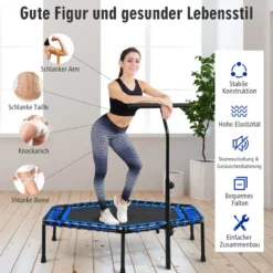 Übungstrampolin Fitness-Trampolin mit Griff Trampolin verstellbar 129 x 114 x 96-112 cm Blau