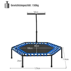 Übungstrampolin Fitness-Trampolin mit Griff Trampolin verstellbar 129 x 114 x 96-112 cm Blau
