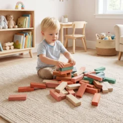 Buntes Holz Stapelspiel 54 Teile Wackelturm mit Tasche für Kinder ab 3 Jahren Mehrfarbig