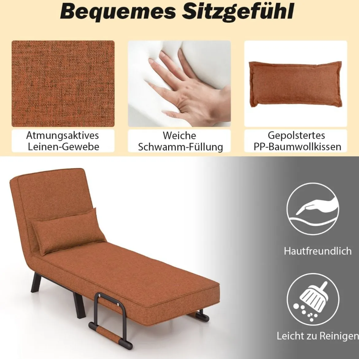Cabrio-Schlafsofa Klappsessel Schlafcouch Sofabett 5-Positionen-Liegestuhl Hellgrau/Schwarz/Blau/Dunkelgrau/Kaffee