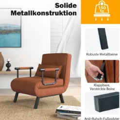 Cabrio-Schlafsofa Klappsessel Schlafcouch Sofabett 5-Positionen-Liegestuhl Hellgrau/Schwarz/Blau/Dunkelgrau/Kaffee