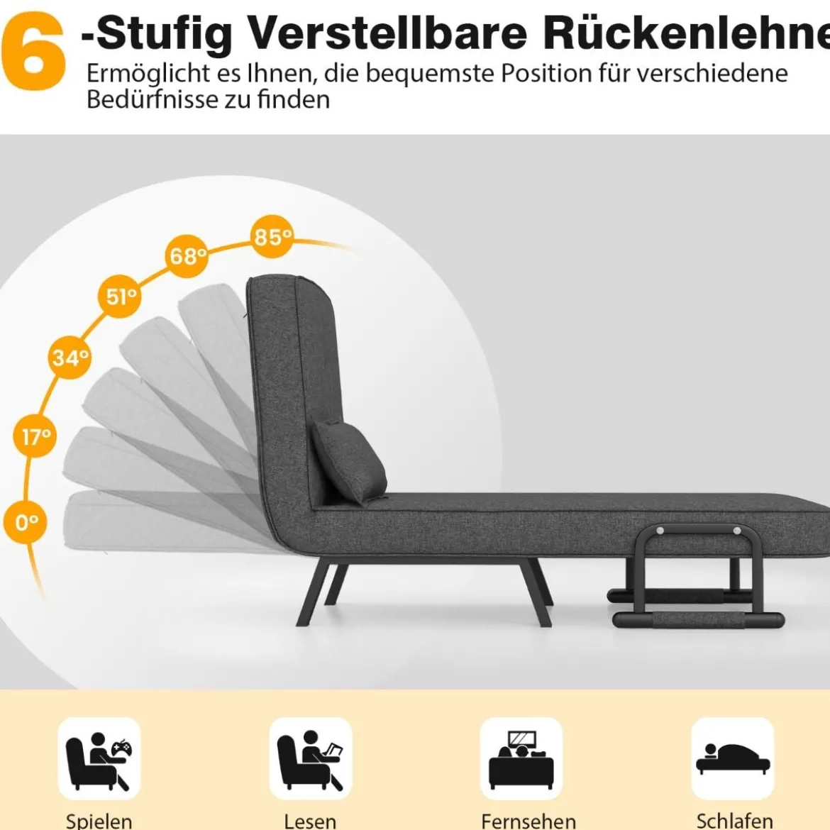 Cabrio-Schlafsofa Klappsessel Schlafcouch Sofabett 5-Positionen-Liegestuhl Hellgrau/Schwarz/Blau/Dunkelgrau/Kaffee