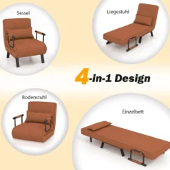 Cabrio-Schlafsofa Klappsessel Schlafcouch Sofabett 5-Positionen-Liegestuhl Hellgrau/Schwarz/Blau/Dunkelgrau/Kaffee