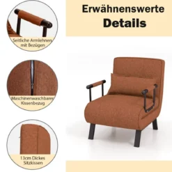 Cabrio-Schlafsofa Klappsessel Schlafcouch Sofabett 5-Positionen-Liegestuhl Hellgrau/Schwarz/Blau/Dunkelgrau/Kaffee