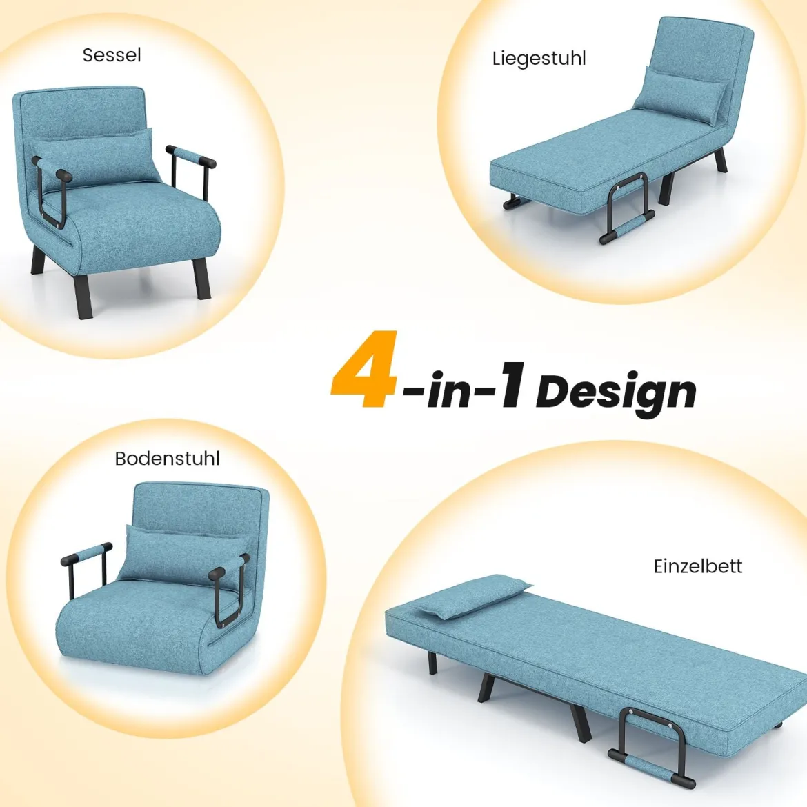Cabrio-Schlafsofa Klappsessel Schlafcouch Sofabett 5-Positionen-Liegestuhl Hellgrau/Schwarz/Blau/Dunkelgrau/Kaffee