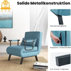 Cabrio-Schlafsofa Klappsessel Schlafcouch Sofabett 5-Positionen-Liegestuhl Hellgrau/Schwarz/Blau/Dunkelgrau/Kaffee