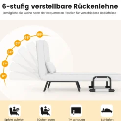 Cabrio-Schlafsofa Klappsessel Schlafcouch Sofabett 5-Positionen-Liegestuhl Hellgrau/Schwarz/Blau/Dunkelgrau/Kaffee