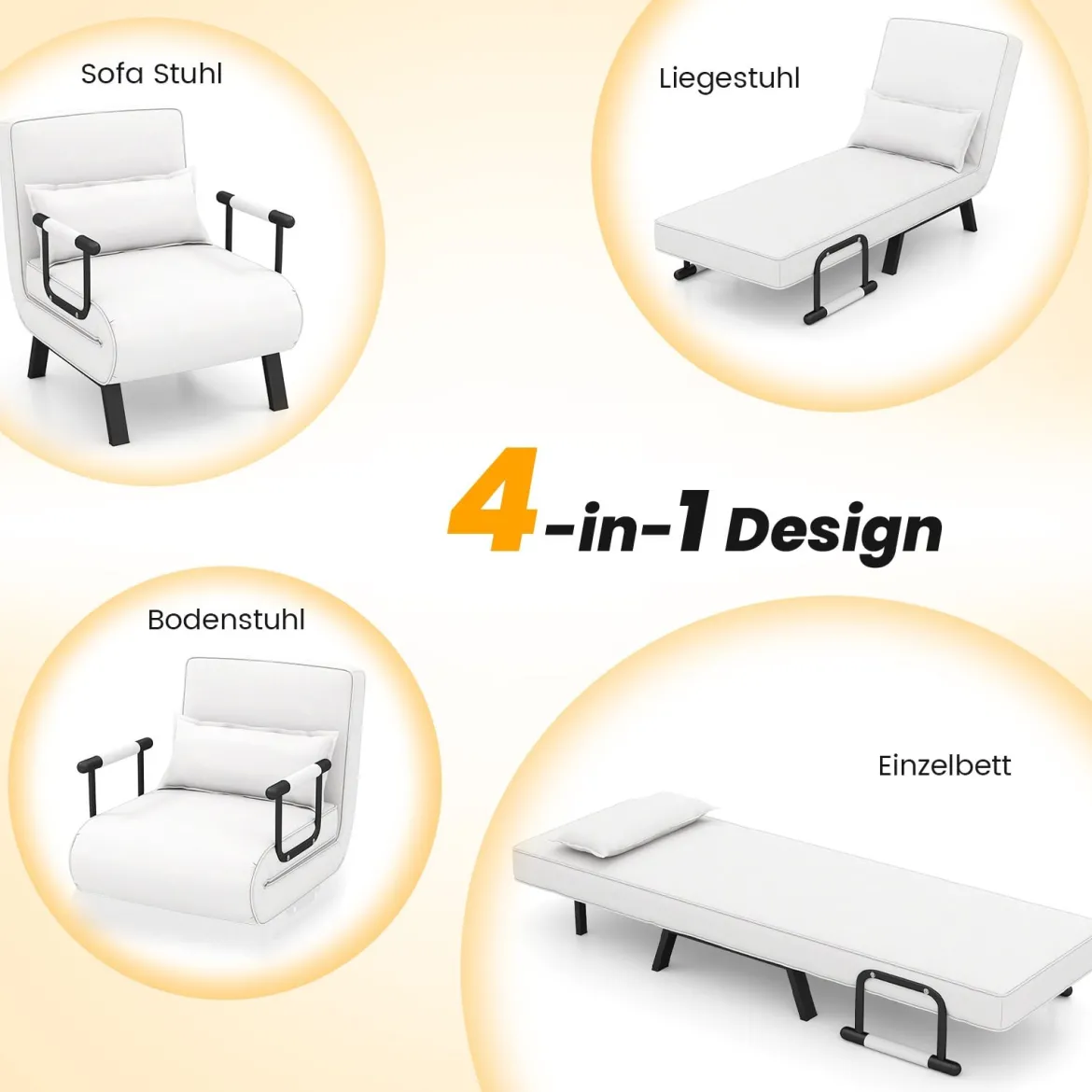 Cabrio-Schlafsofa Klappsessel Schlafcouch Sofabett 5-Positionen-Liegestuhl Hellgrau/Schwarz/Blau/Dunkelgrau/Kaffee