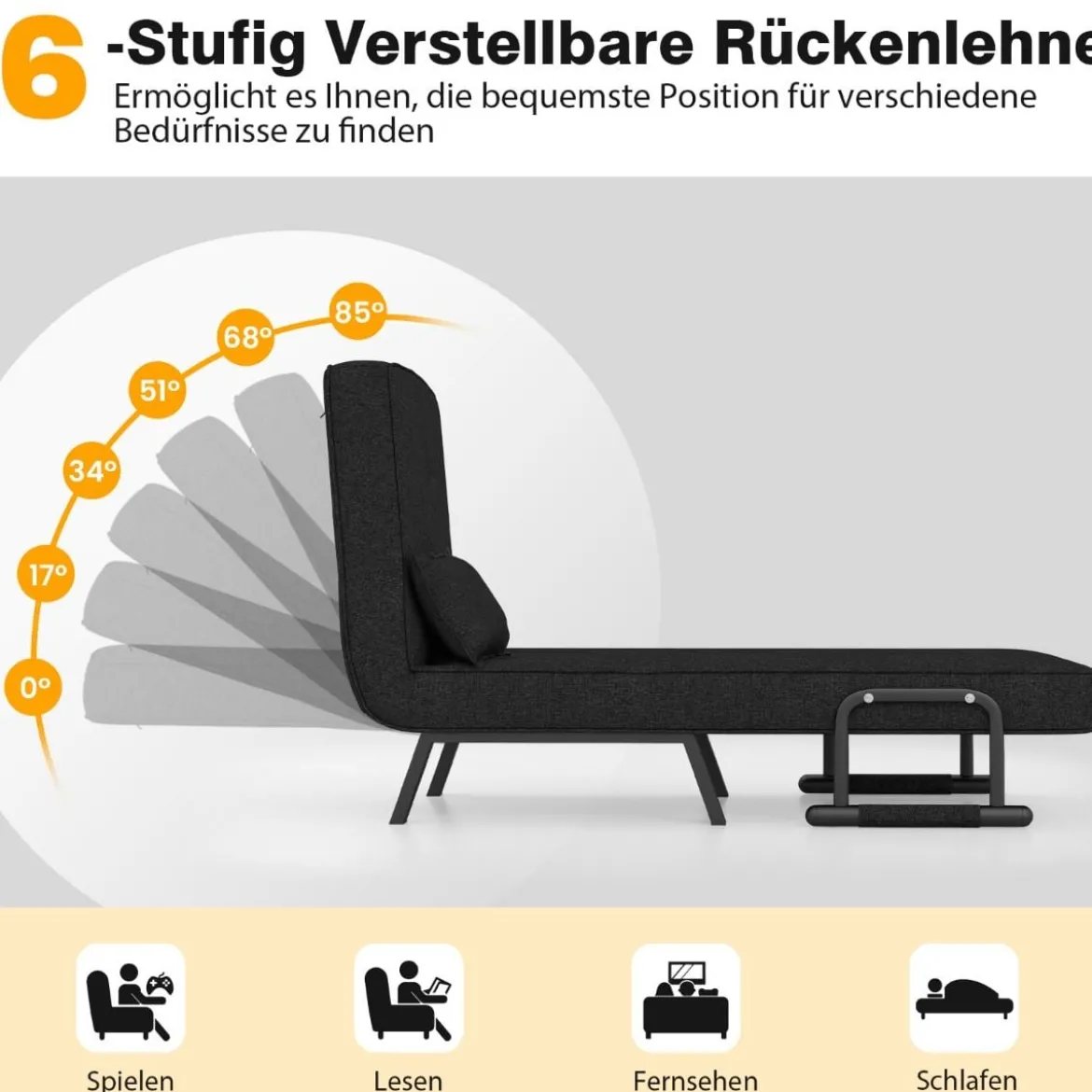 Cabrio-Schlafsofa Klappsessel Schlafcouch Sofabett 5-Positionen-Liegestuhl Hellgrau/Schwarz/Blau/Dunkelgrau/Kaffee