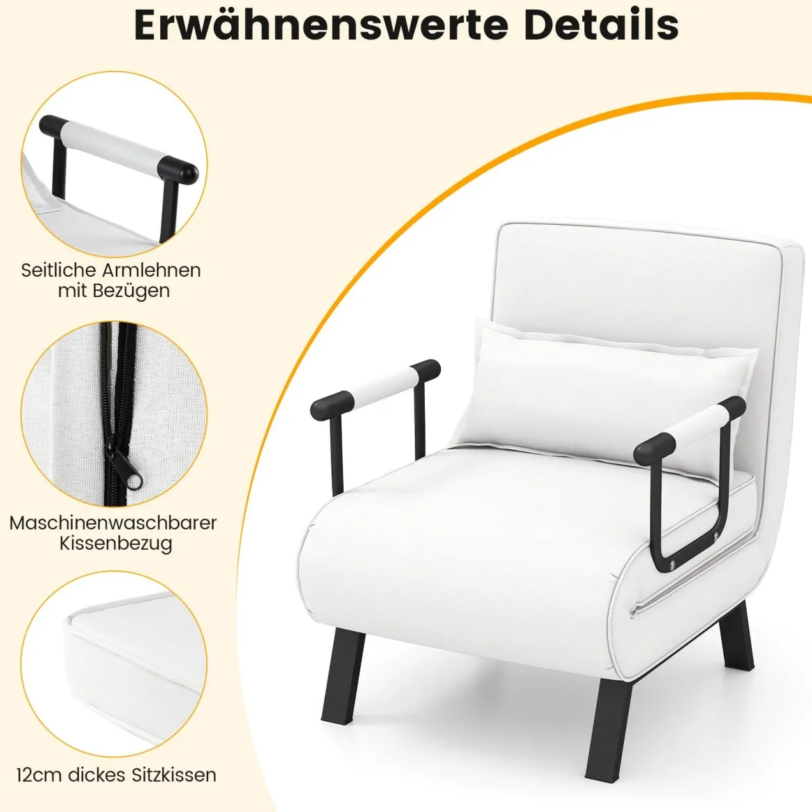 Cabrio-Schlafsofa Klappsessel Schlafcouch Sofabett 5-Positionen-Liegestuhl Hellgrau/Schwarz/Blau/Dunkelgrau/Kaffee