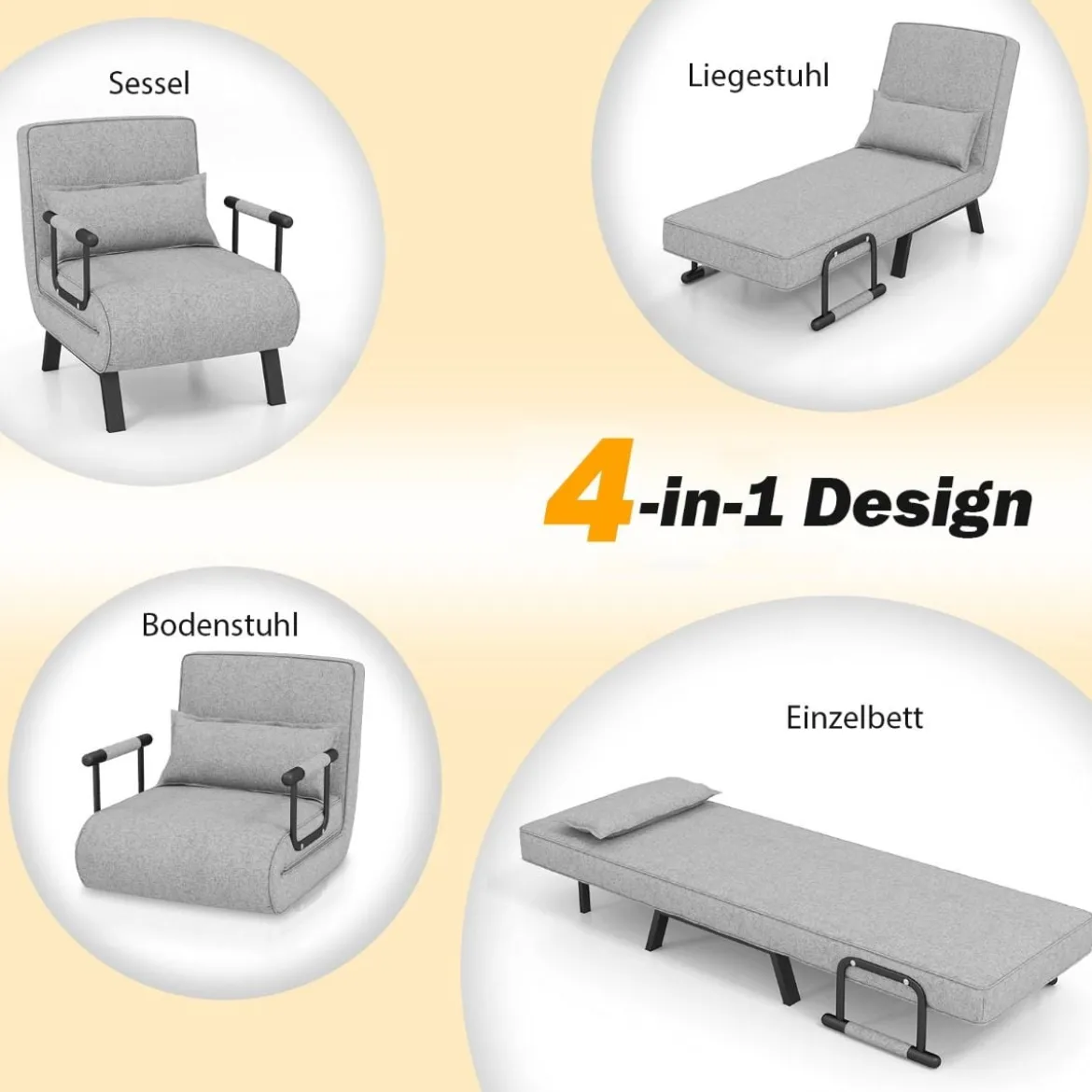 Cabrio-Schlafsofa Klappsessel Schlafcouch Sofabett 5-Positionen-Liegestuhl Hellgrau/Schwarz/Blau/Dunkelgrau/Kaffee