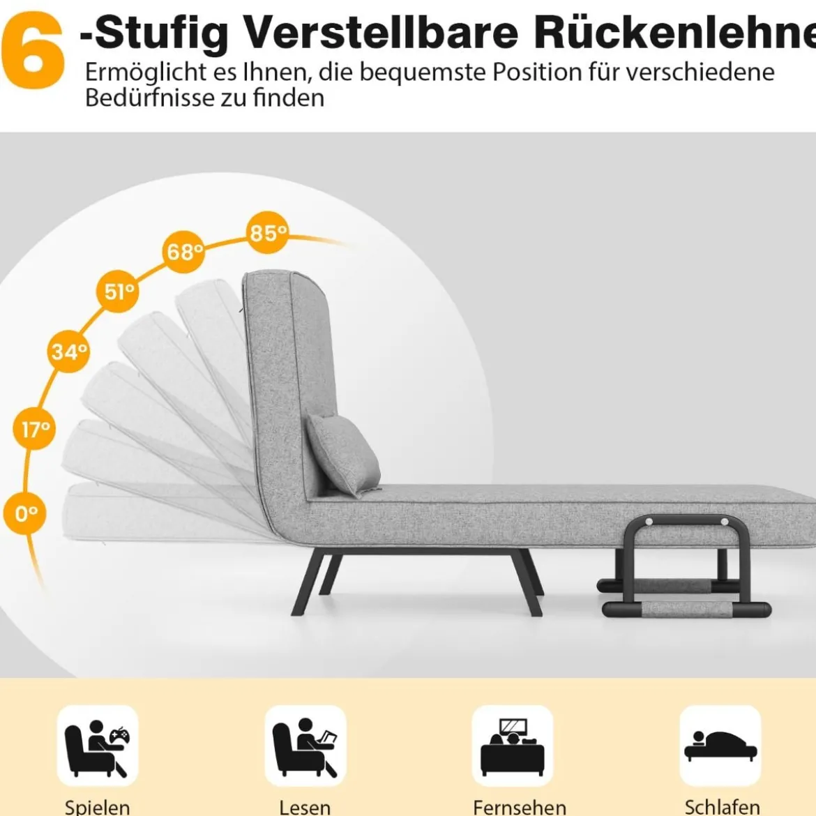 Cabrio-Schlafsofa Klappsessel Schlafcouch Sofabett 5-Positionen-Liegestuhl Hellgrau/Schwarz/Blau/Dunkelgrau/Kaffee