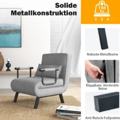 Cabrio-Schlafsofa Klappsessel Schlafcouch Sofabett 5-Positionen-Liegestuhl Hellgrau/Schwarz/Blau/Dunkelgrau/Kaffee