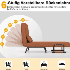 Cabrio-Schlafsofa Klappsessel Schlafcouch Sofabett 5-Positionen-Liegestuhl Hellgrau/Schwarz/Blau/Dunkelgrau/Kaffee