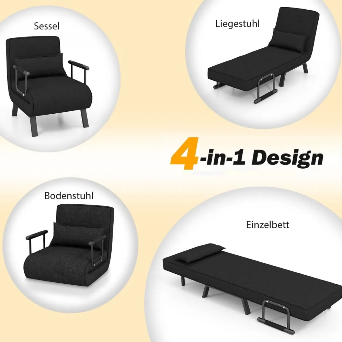 Cabrio-Schlafsofa Klappsessel Schlafcouch Sofabett 5-Positionen-Liegestuhl Hellgrau/Schwarz/Blau/Dunkelgrau/Kaffee