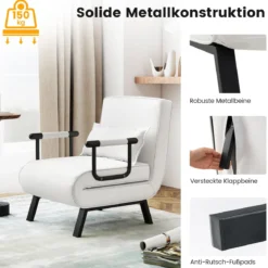 Cabrio-Schlafsofa Klappsessel Schlafcouch Sofabett 5-Positionen-Liegestuhl Hellgrau/Schwarz/Blau/Dunkelgrau/Kaffee