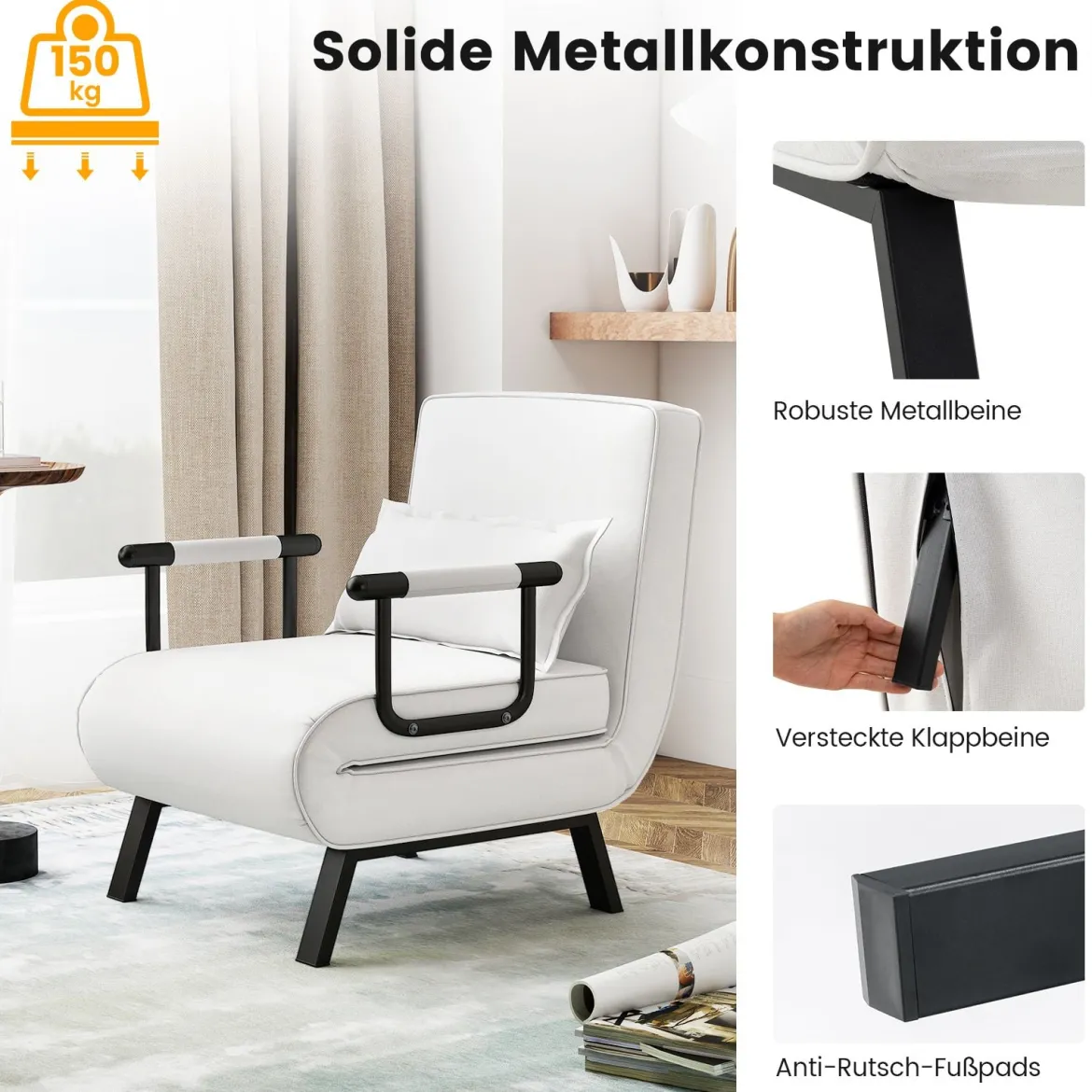 Cabrio-Schlafsofa Klappsessel Schlafcouch Sofabett 5-Positionen-Liegestuhl Hellgrau/Schwarz/Blau/Dunkelgrau/Kaffee