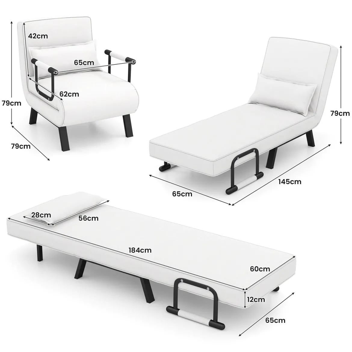 Cabrio-Schlafsofa Klappsessel Schlafcouch Sofabett 5-Positionen-Liegestuhl Hellgrau/Schwarz/Blau/Dunkelgrau/Kaffee