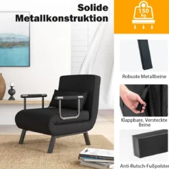 Cabrio-Schlafsofa Klappsessel Schlafcouch Sofabett 5-Positionen-Liegestuhl Hellgrau/Schwarz/Blau/Dunkelgrau/Kaffee