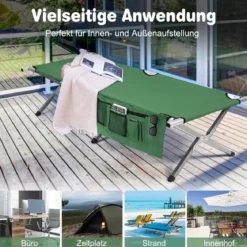 Campingbett Feldbett klappbares Campingbett Einzelbett Faltbett mit Seitentasche 190 x 73 x 42cm Grün