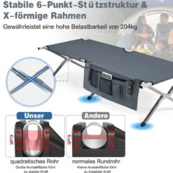 Campingbett Feldbett klappbares Campingbett Einzelbett Faltbett mit Seitentasche 600D Oxfordstoff 190 x 73 x 42cm Grau