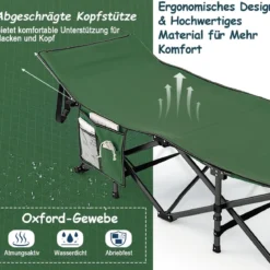 Campingbett Strapazierfähiges Reisebett mit Kopfstütze 190 x 70 x 54 cm Grün