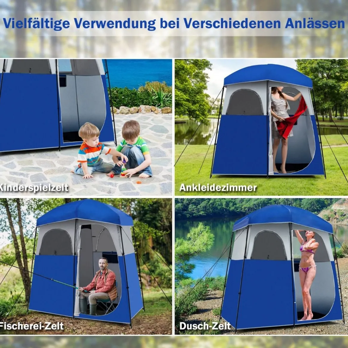 Camping Duschzelt Ankleideraum mit Tragetasche 210 x 106 x 222 cm Blau