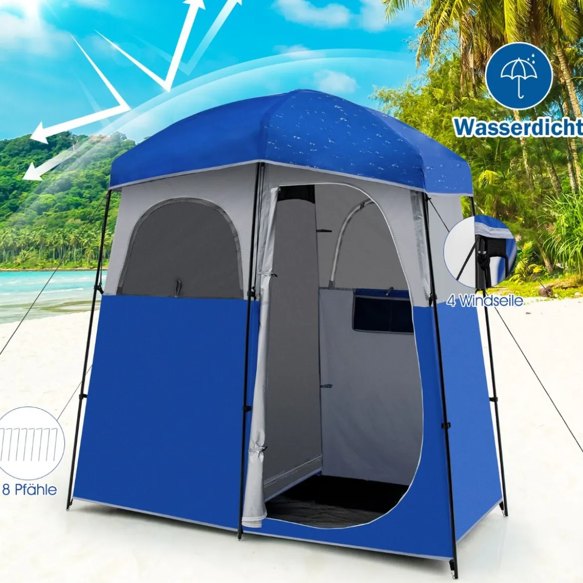 Camping Duschzelt Ankleideraum mit Tragetasche 210 x 106 x 222 cm Blau