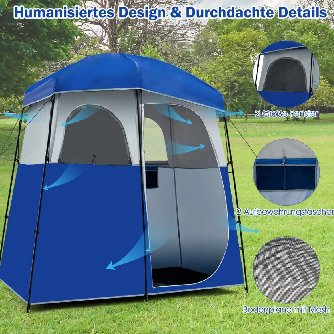 Camping Duschzelt Ankleideraum mit Tragetasche 210 x 106 x 222 cm Blau