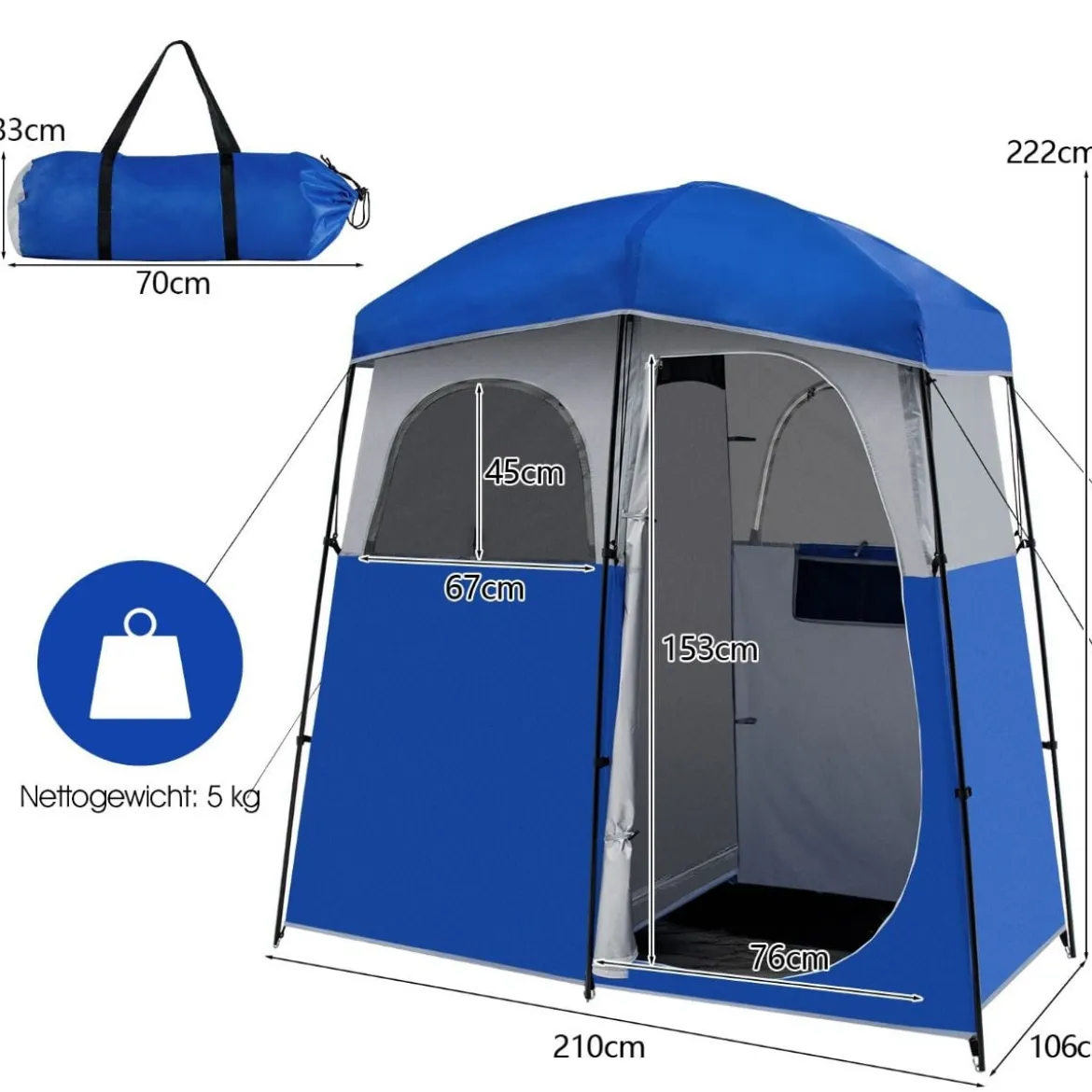 Camping Duschzelt Ankleideraum mit Tragetasche 210 x 106 x 222 cm Blau