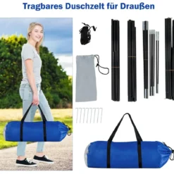 Camping Duschzelt Ankleideraum mit Tragetasche 210 x 106 x 222 cm Blau