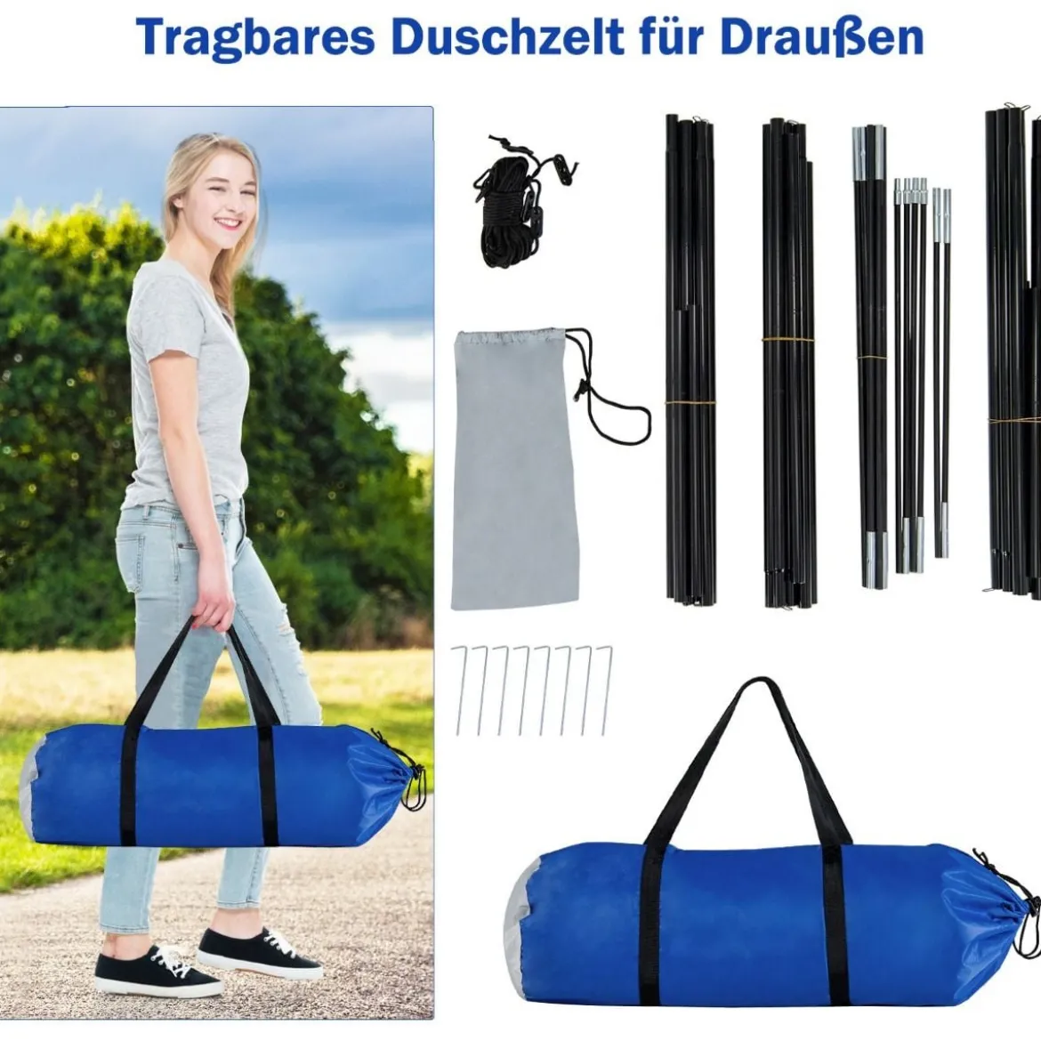 Camping Duschzelt Ankleideraum mit Tragetasche 210 x 106 x 222 cm Blau