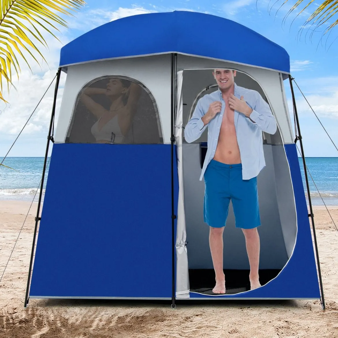 Camping Duschzelt Ankleideraum mit Tragetasche 210 x 106 x 222 cm Blau