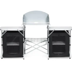 Campingküche 4 Fächer & 3 Bretter Reiseküche Campingschrank Stoffschrank Faltschrank Küchenbox Alu mit Tragetasche