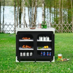 Campingküche 6 Fächer & 1 Bretter Reiseküche Faltschrank Outdoor Camping Kochtisch Alu mit Tragetasche