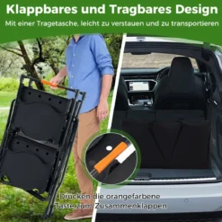 Campingküche klappbar Reiseküche mit Aluminium-Tischplatte Camping Küche 135 x 54 x 88 cm Schwarz