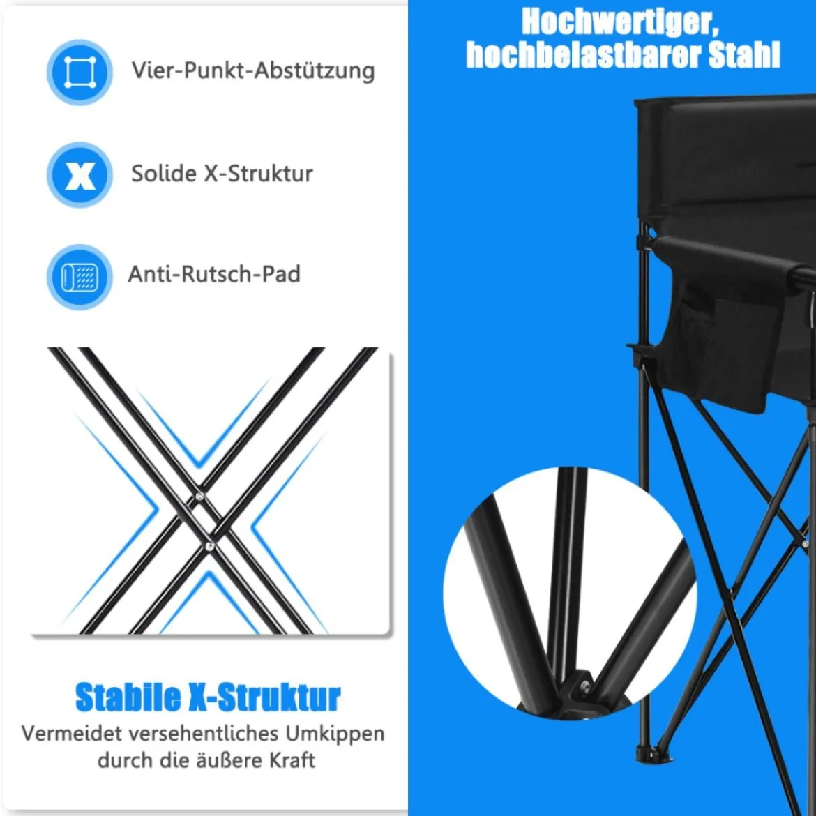 Camping-Klappstuhl Outdoor-Stuhl Klappstuhl Campingstuhl 57 x 63 x 98 cm Schwarz