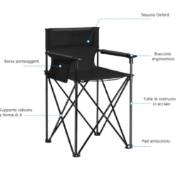 Camping-Klappstuhl Outdoor-Stuhl Klappstuhl Campingstuhl 57 x 63 x 98 cm Schwarz