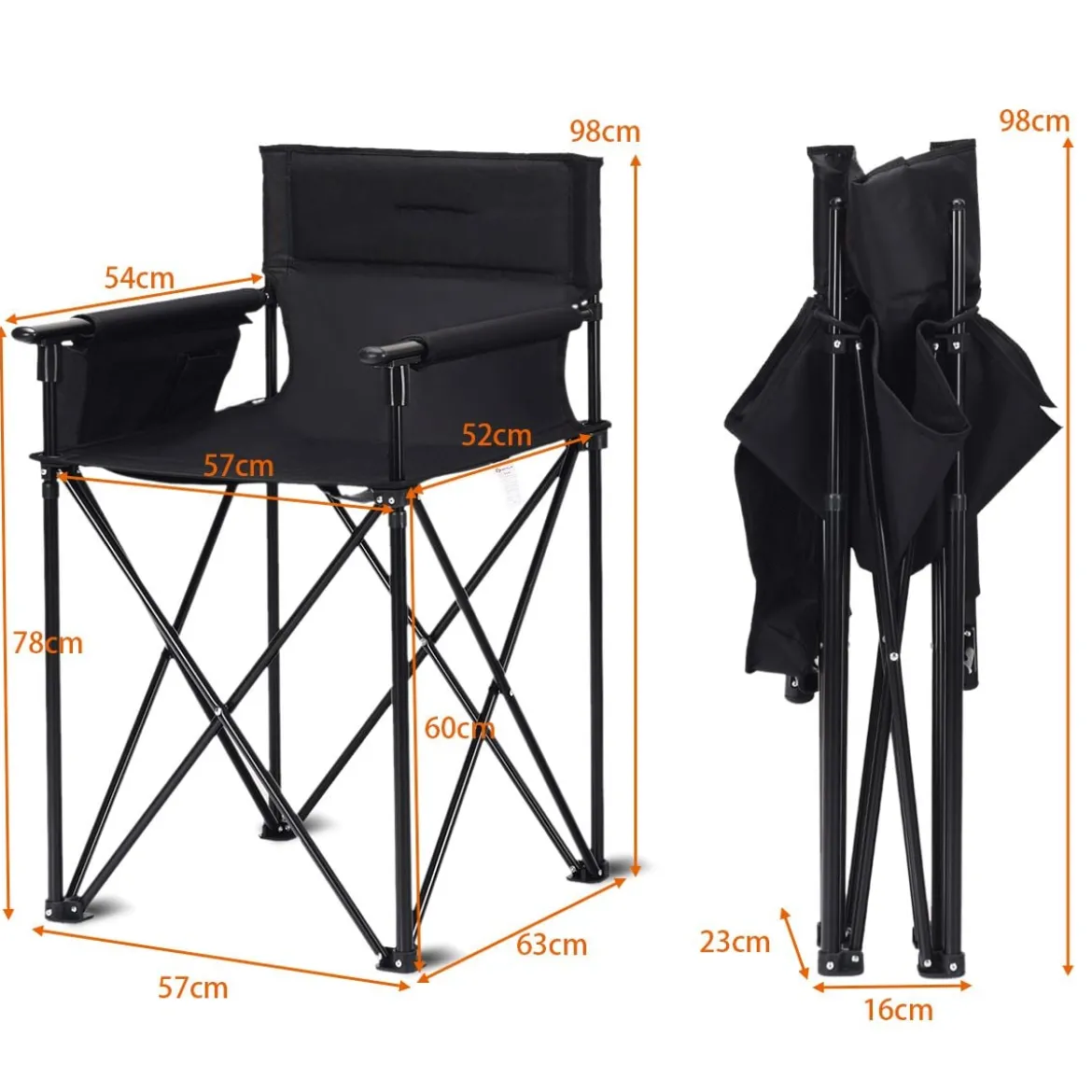 Camping-Klappstuhl Outdoor-Stuhl Klappstuhl Campingstuhl 57 x 63 x 98 cm Schwarz