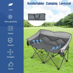 Campingstuhl für 2 Personen Klappstuhl mit 2 Sitzen 152 x 72 x 98 cm Grau