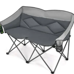 Campingstuhl für 2 Personen Klappstuhl mit 2 Sitzen 152 x 72 x 98 cm Grau