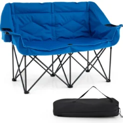 Campingstuhl für 2 Personen XXL Campingsofa mit Getränkehaltern & Netztaschen Klappstuhl Marineblau